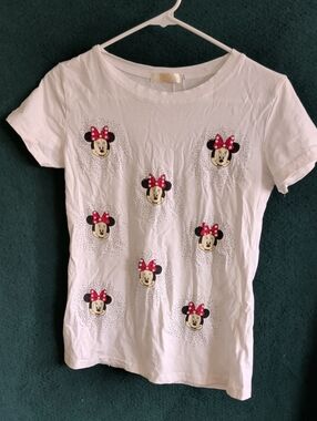 Girls White Minnie Mouse Short Sleeve Tee with Red Bows